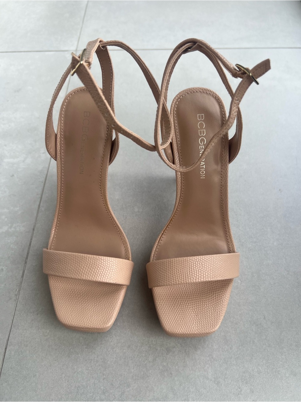 BCBGeneration Nude Blush Strappy Block Heel Sandals